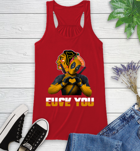 NHL Chicago Blackhawks Deadpool Love You Fuck You Hockey Sports Racerback Tank 5