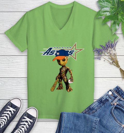 MLB Houston Astros Groot Guardians Of The Galaxy Baseball Women's V-Neck T-Shirt 11