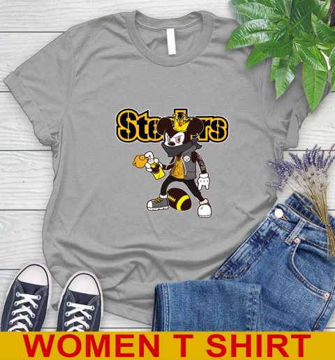 Pittsburgh Steelers NFL Football Mickey Peace Sign Sports Women's T-Shirt 11