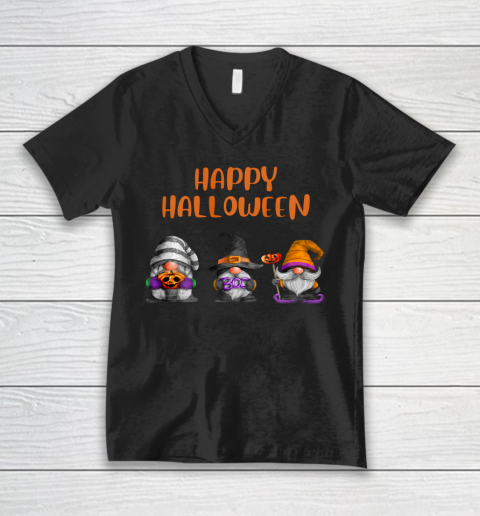 Happy Halloween Cute Gnomes Gnome Gnomies Autumn Fall V-Neck T-Shirt
