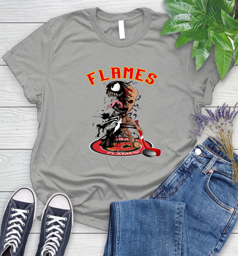 NHL Calgary Flames Hockey Venom Groot Guardians Of The Galaxy Women's T-Shirt 10