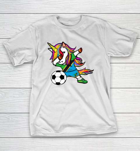 Dabbing Unicorn Tanzania Football Tanzanian Flag Soccer T-Shirt
