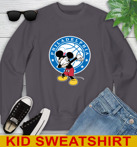 Philadelphia 76ers NBA Basketball Dabbing Mickey Disney Sports Youth Sweatshirt 6