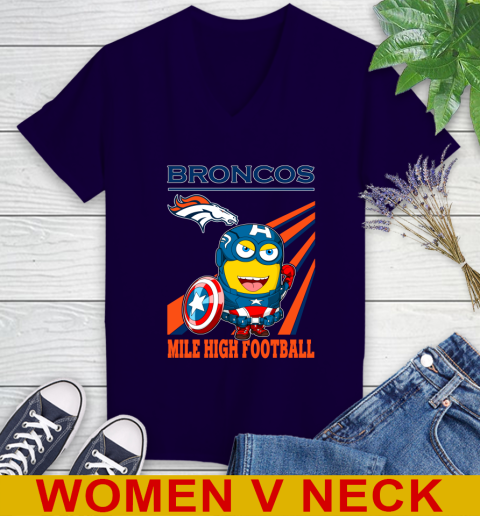 NFL Football Denver Broncos Captain America Marvel Avengers Minion Shirt Women's V-Neck T-Shirt 3