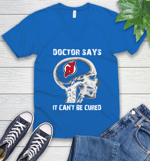 NHL New Jersey Devils Hockey Skull It Can't Be Cured Shirt V-Neck T-Shirt 5