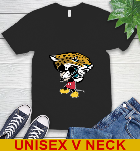 Jacksonville Jaguars NFL Football Dabbing Mickey Disney Sports V-Neck T-Shirt 2
