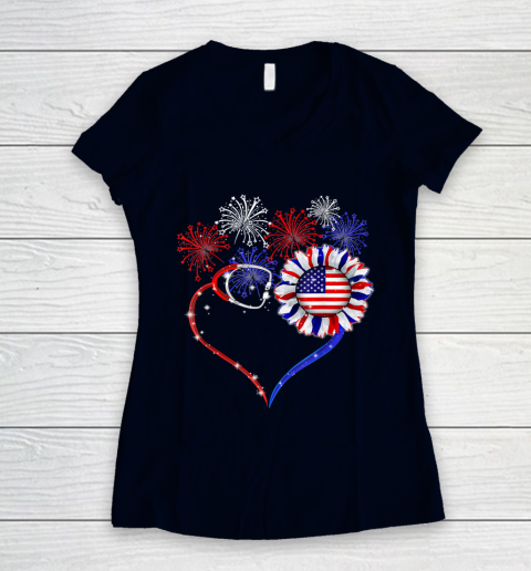 Patriotic Nurse 4th Of July American Flag Independence Day Women's V-Neck T-Shirt 2