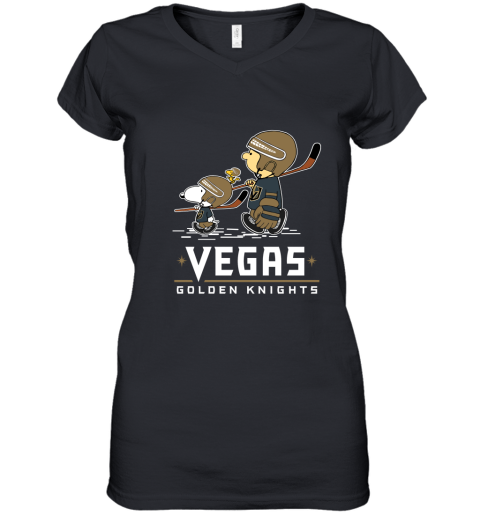 Let's Play Vegas Golden Knights Ice Hockey Snoopy NHL Women's V-Neck T-Shirt