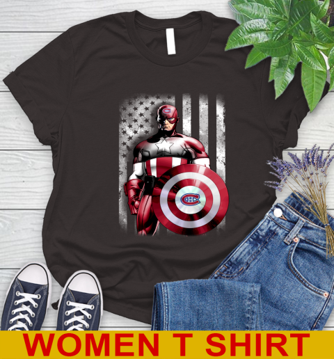 Montreal Canadiens NHL Hockey Captain America Marvel Avengers American Flag Shirt Women's T-Shirt 9