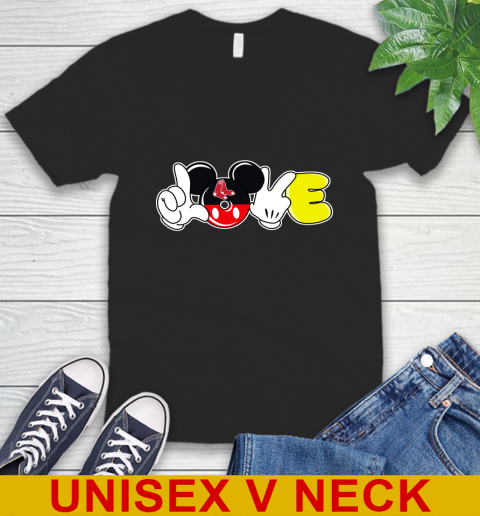 Boston Red Sox MLB Baseball Love Mickey Disney Sports V-Neck T-Shirt 2