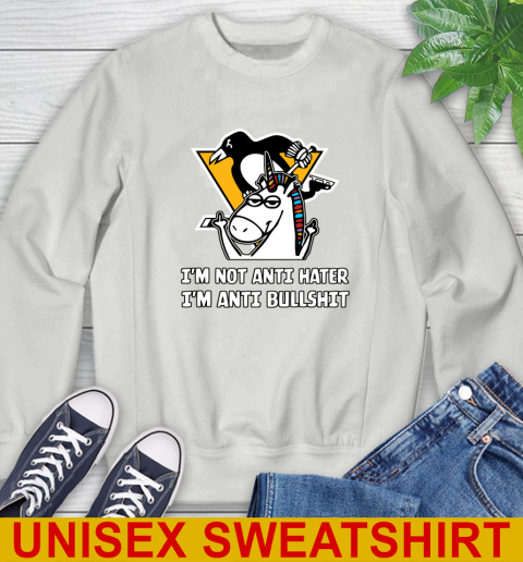 Pittsburgh Penguins NHL Hockey Unicorn I'm Not Anti Hater I'm Anti Bullshit Sweatshirt 5