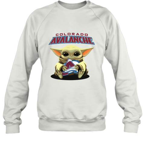 Baby Yoda Hugs The Colorado Avalanche Ice Hockey Sweatshirt