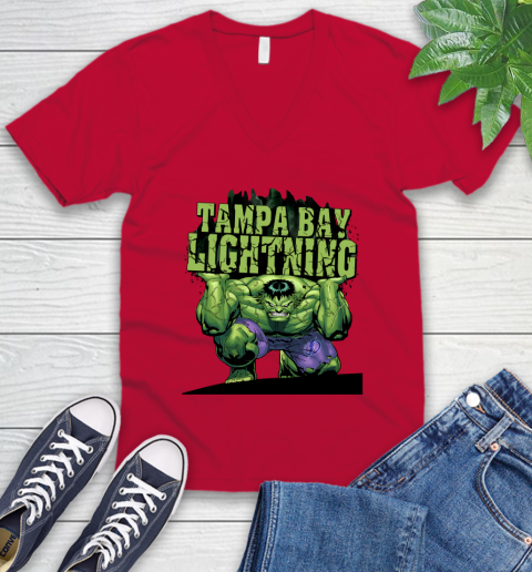 Tampa Bay Lightning NHL Hockey Incredible Hulk Marvel Avengers Sports V-Neck T-Shirt 8