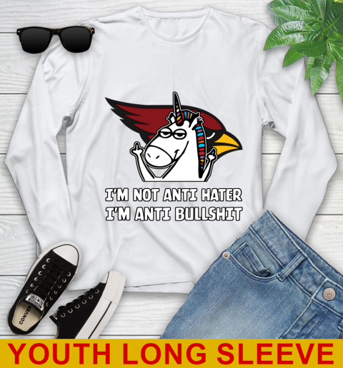 Arizona Cardinals NFL Football Unicorn I'm Not Anti Hater I'm Anti Bullshit Youth Long Sleeve