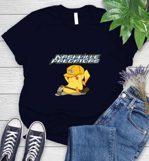 NHL Pikachu Hockey Sports Nashville Predators Women's T-Shirt 3