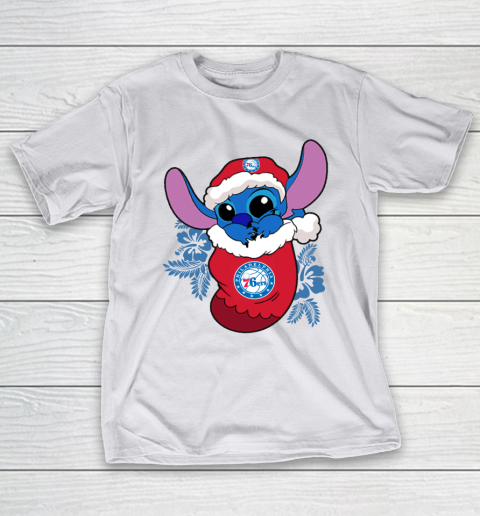 Philadelphia 76ers Christmas Stitch In The Sock Funny Disney NBA T-Shirt 12