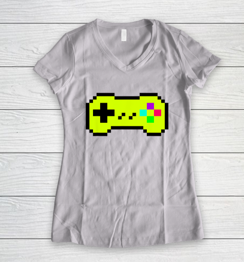 Cute Gamer Girl Cool Retro 8 Bit Controller Video Game Women's V-Neck T-Shirt