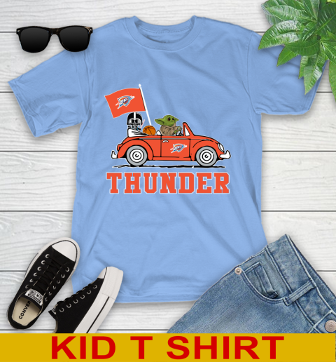 NBA Basketball Oklahoma City Thunder Darth Vader Baby Yoda Driving Star Wars Shirt Youth T-Shirt 11