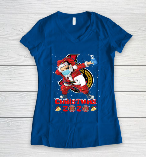 Ottawa Senators Funny Santa Claus Dabbing Christmas 2020 NHL Women's V-Neck T-Shirt 7