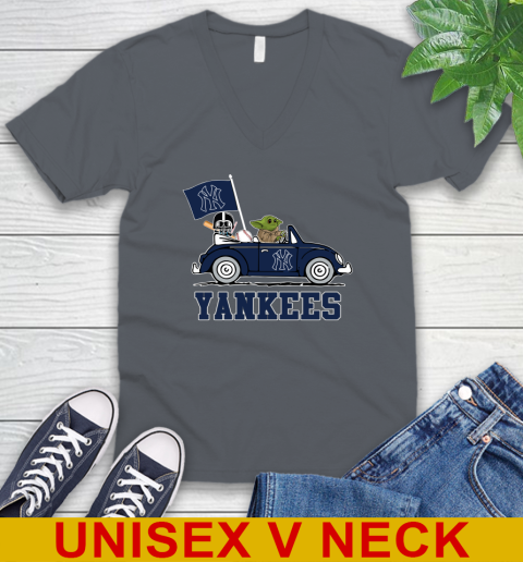 MLB Baseball New York Yankees Darth Vader Baby Yoda Driving Star Wars Shirt V-Neck T-Shirt 5