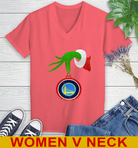 Golden State Warriors Grinch Merry Christmas NBA Basketball Women's V-Neck T-Shirt 7