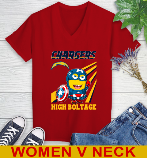NFL Football Los Angeles Chargers Captain America Marvel Avengers Minion Shirt Women's V-Neck T-Shirt 10