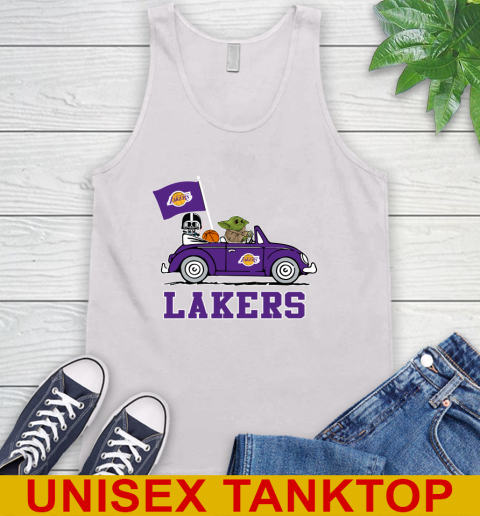 NBA Basketball Los Angeles Lakers Darth Vader Baby Yoda Driving Star Wars Shirt Tank Top