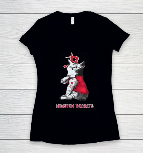 NBA Basketball My Cat Loves Houston Rockets Women's V-Neck T-Shirt