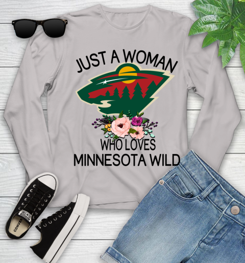 NHL Just A Woman Who Loves Minnesota Wild Hockey Sports Youth Long Sleeve 9
