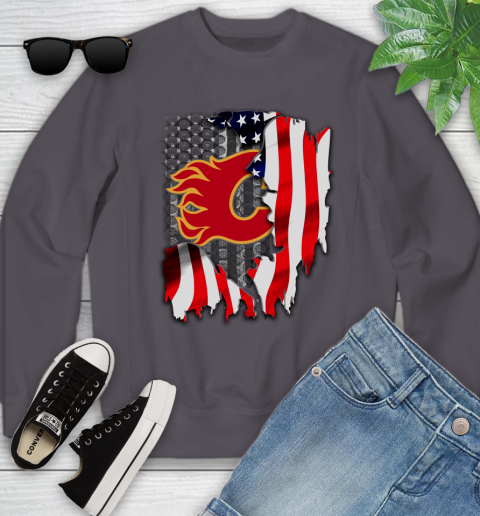 Calgary Flames NHL Hockey American Flag Youth Sweatshirt 5
