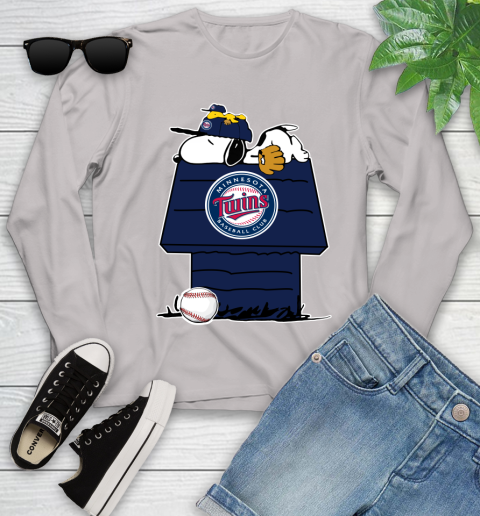 MLB Minnesota Twins Snoopy Woodstock The Peanuts Movie Baseball T Shirt Youth Long Sleeve 12