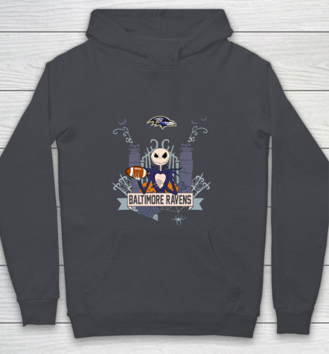 NFL Baltimore Ravens Football Jack Skellington Halloween Youth Hoodie 5