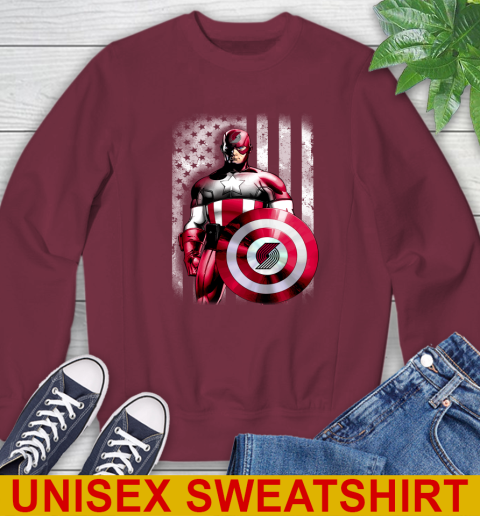 Portland Trail Blazers NBA Basketball Captain America Marvel Avengers American Flag Shirt Sweatshirt 6