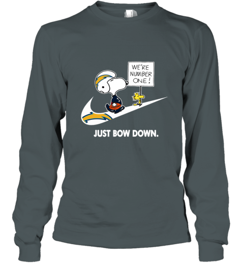 nfl Los Angeles Chargers Are Number One – nike Just Bow Down Snoopy cblg los angeles chargers are number one ndash just bow dow long sleeve tee 14 front dark heather