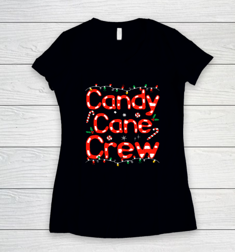 Candy Cane Crew Funny Christmas Candy Cane Lover Xmas Pajama Women's V-Neck T-Shirt
