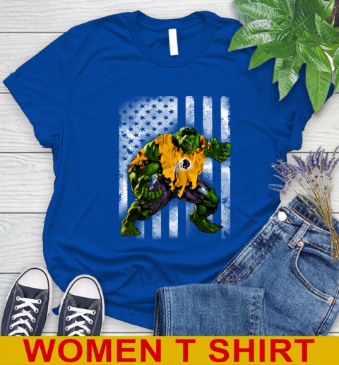 Washington Redskins Hulk Marvel Avengers NFL Football American Flag Women's T-Shirt 10