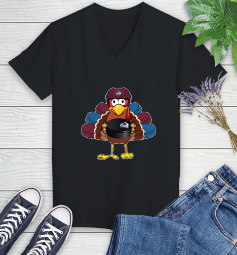 Colorado Avalanche Turkey Thanksgiving Day Women's V-Neck T-Shirt 2