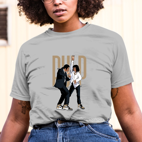 Air Jordan 1 NRG Gold Toe 1 Matching Sneaker Tshirt Pulp Fiction Dance Gold and Black Jordan Tshirt