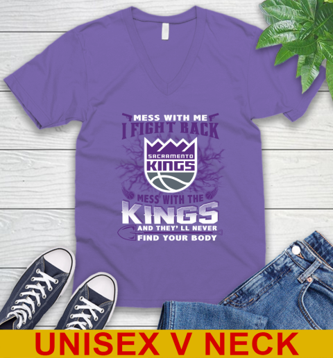 NBA Basketball Sacramento Kings Mess With Me I Fight Back Mess With My Team And They'll Never Find Your Body Shirt V-Neck T-Shirt 8