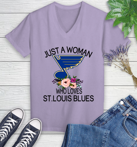 NHL Just A Woman Who Loves St.Louis Blues Hockey Sports Women's V-Neck T-Shirt 9