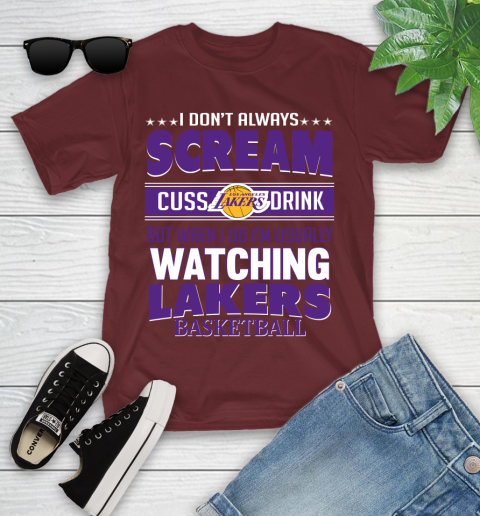 Los Angeles Lakers NBA Basketball I Scream Cuss Drink When I'm Watching My Team Youth T-Shirt 14