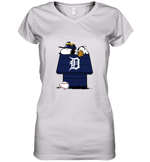 Detroit Tigers Snoopy And Woodstock Resting Together MLB Women's V-Neck T-Shirt