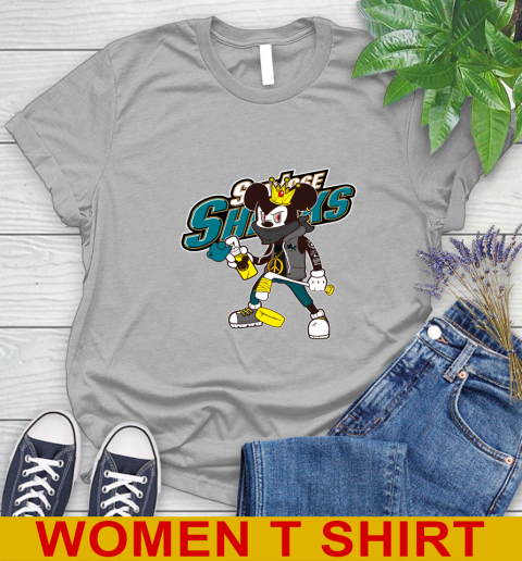 San Jose Sharks NHL Hockey Mickey Peace Sign Sports Women's T-Shirt 5