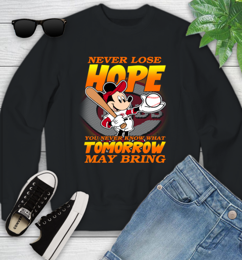 Cincinnati Reds MLB Baseball Mickey Disney Never Lose Hope Youth Sweatshirt