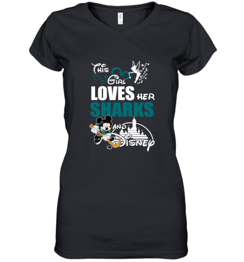 This Girl Love Her San Jose Sharks And Mickey Disney Women's V-Neck T-Shirt