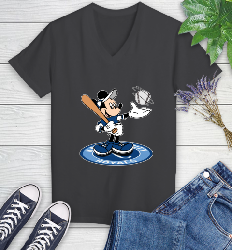 MLB Baseball Kansas City Royals Cheerful Mickey Disney Shirt Women's V-Neck T-Shirt 7