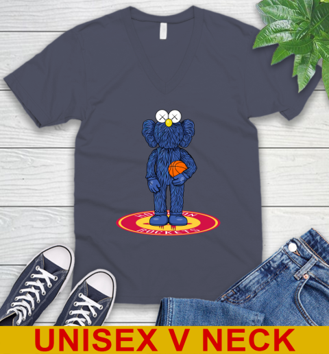 NBA Basketball Houston Rockets Kaws Bff Blue Figure Shirt V-Neck T-Shirt 8