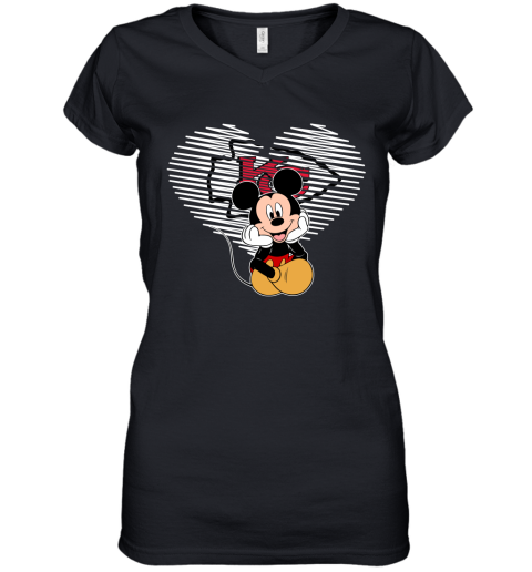 NFL Kansas City Chiefs The Heart Mickey Mouse Disney Football T Shirt TB1YvV4RQEm women v neck t shirt 39 95 151514 front black