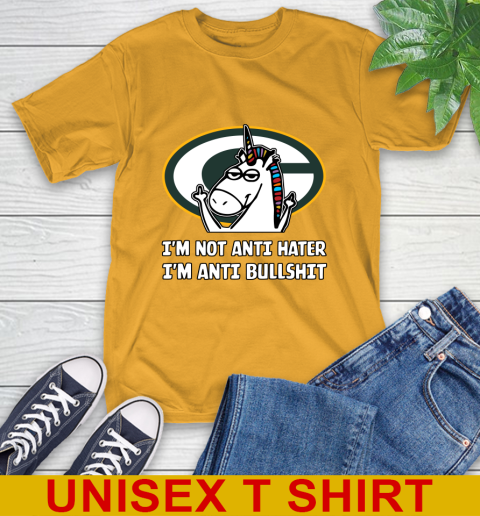 Green Bay Packers NFL Football Unicorn I'm Not Anti Hater I'm Anti Bullshit T-Shirt 3
