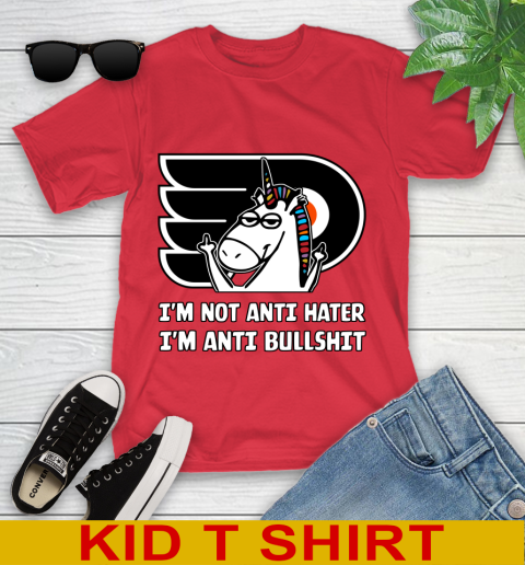Philadelphia Flyers NHL Hockey Unicorn I'm Not Anti Hater I'm Anti Bullshit Youth T-Shirt 10